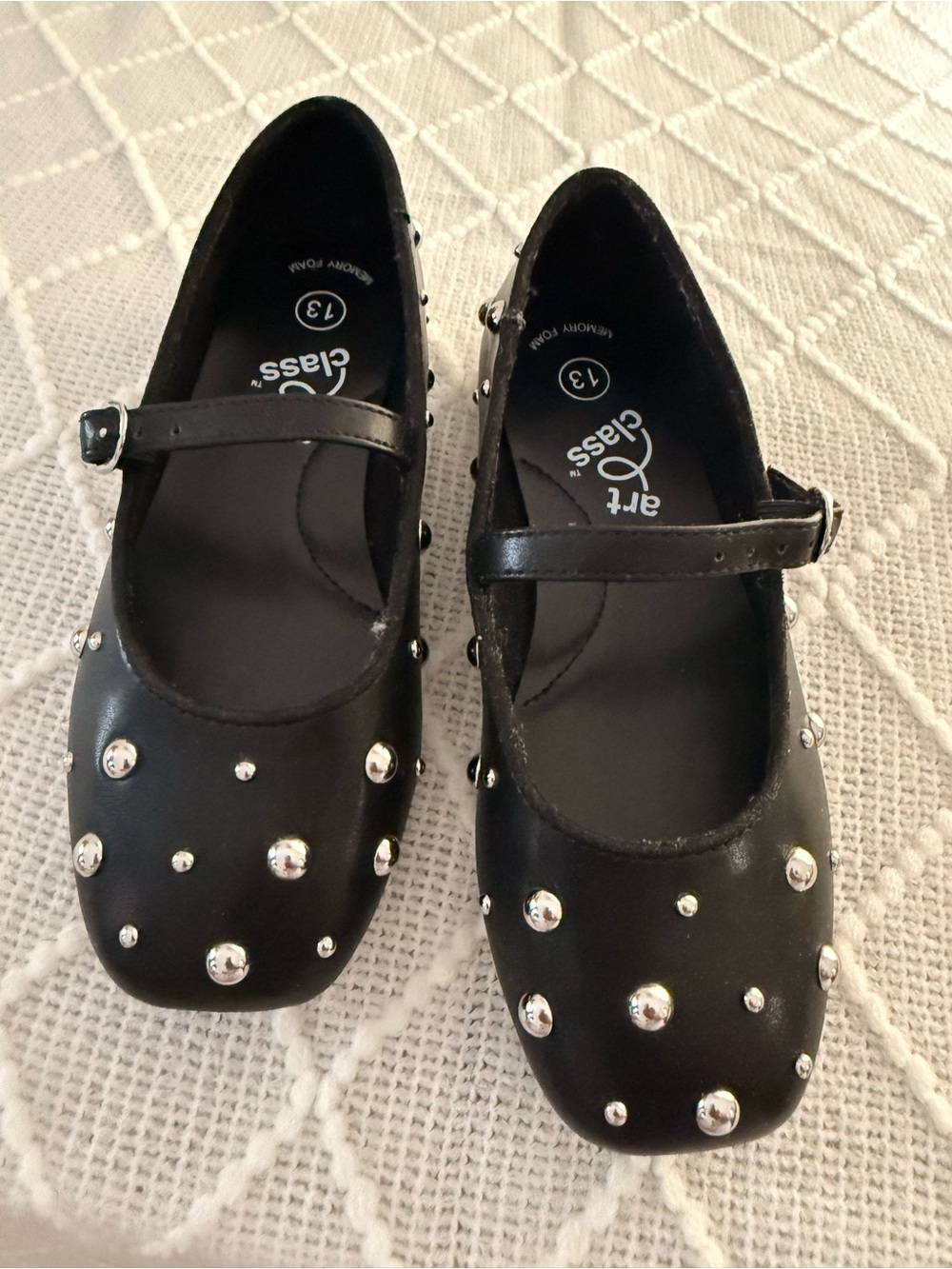 Art Class Black Studded Mary Jane Flats Size 13 Girls Shoes NWOT